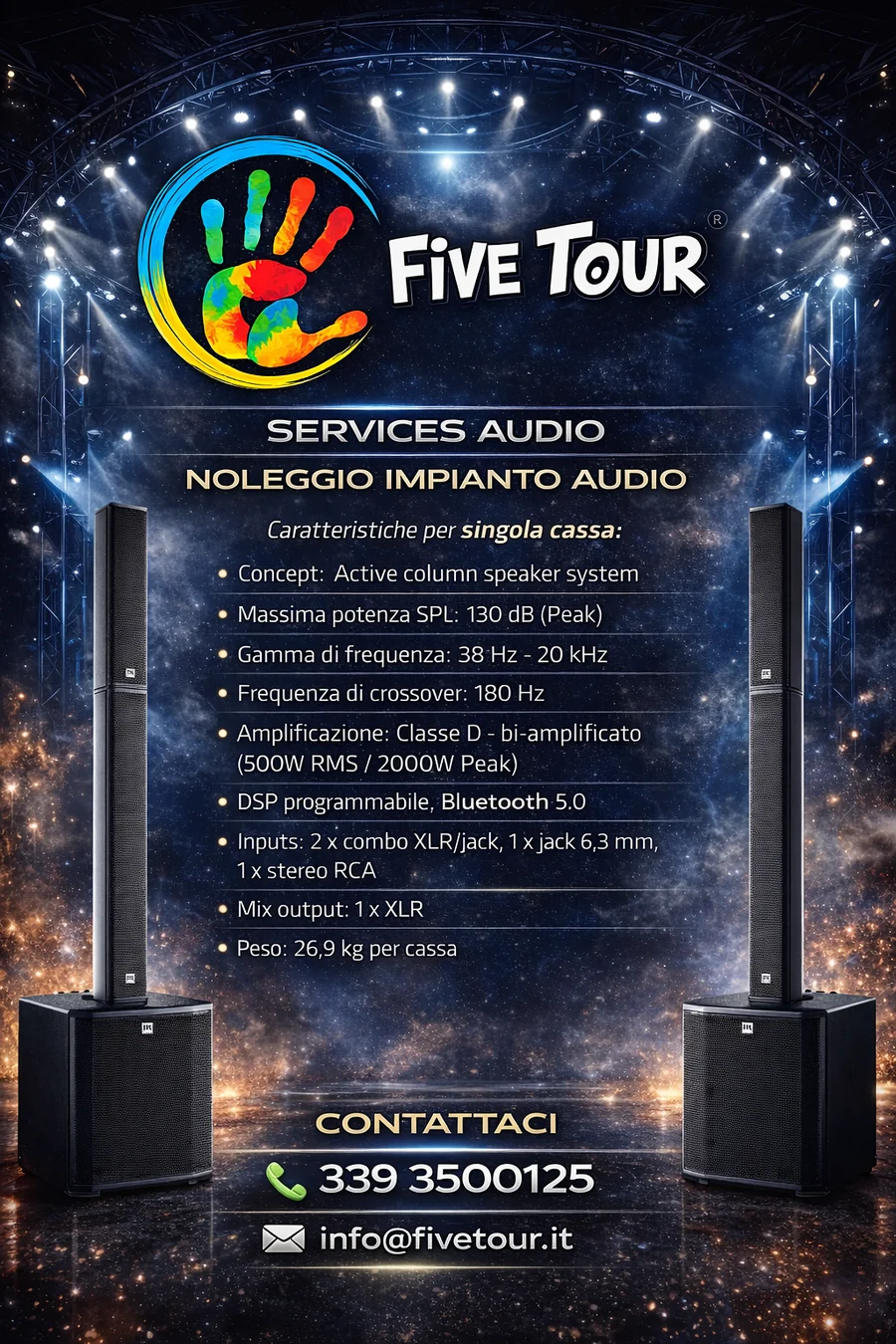 Noleggio impianto audio a colonna Five Tour
